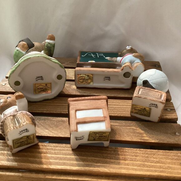 Vintage Homco "Bears at School" #1409 Complete Set Teacher Students Desk Globe - Picture 7 of 13